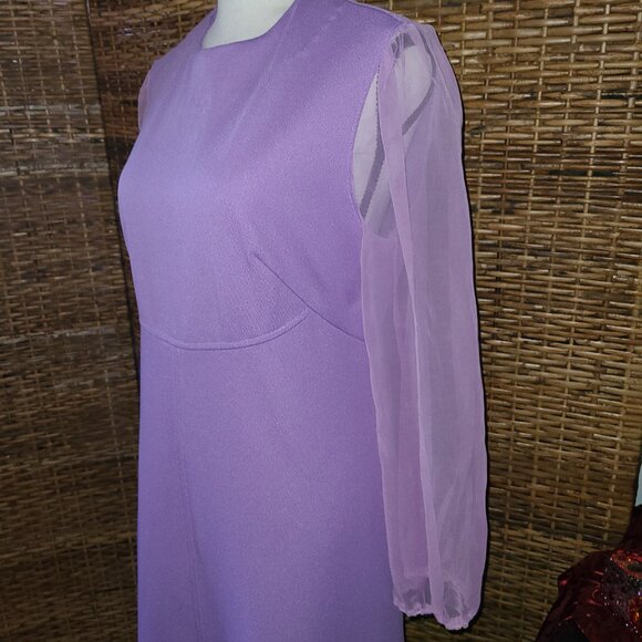 Vintage Hand Made Maxi Dress Lilac Sheer Puffy Sleeve Zipper Back - Picture 4 of 5